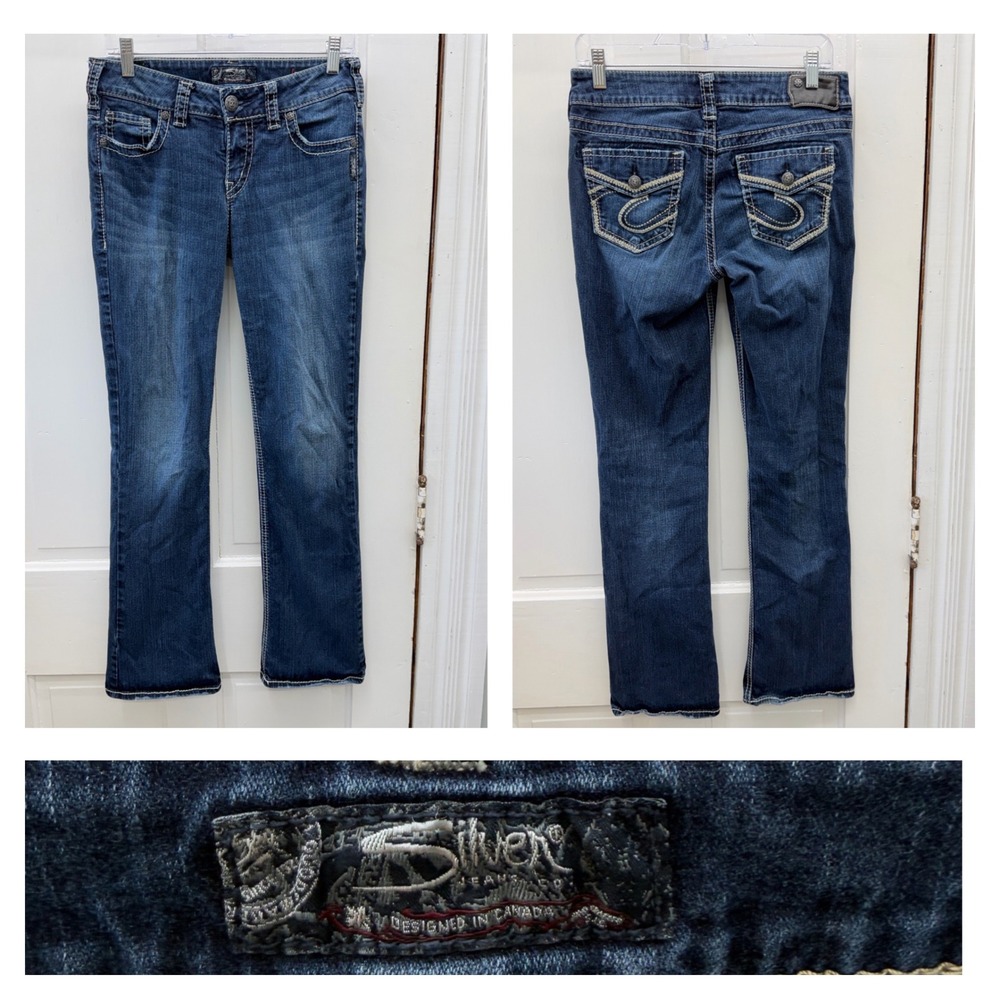 Silver Jeans Co Suki Mid Slim Boot Dark Wash Fluid Denim Womens 29 x 31